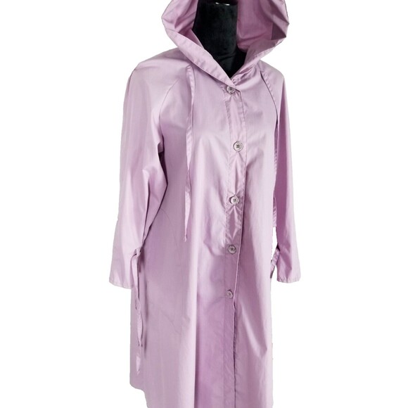 Vintage ICI by Bonders Purple Trench Coat Button Up w/ Hood Lightweight Jacket - Picture 5 of 10